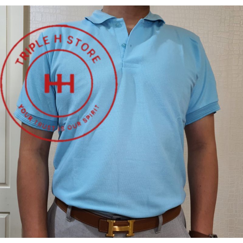 Kaos Polo Warna Biru Muda/ Biru Langit Kerah Polos Kualitas Ekspor