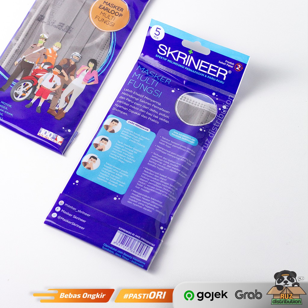 SKRINEER Masker - Sachet Isi 5pcs / Masker Multifungsi