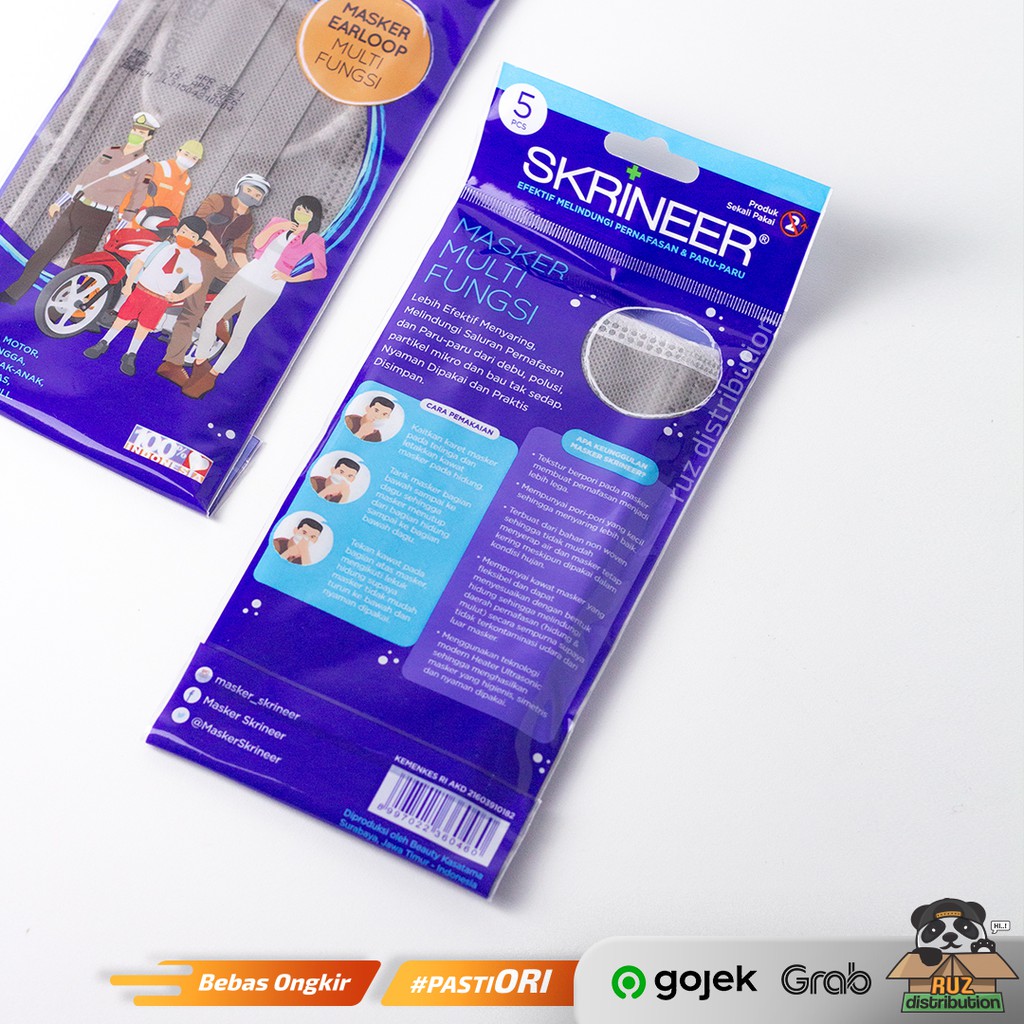 SKRINEER Masker - Sachet Isi 5pcs / Masker Multifungsi