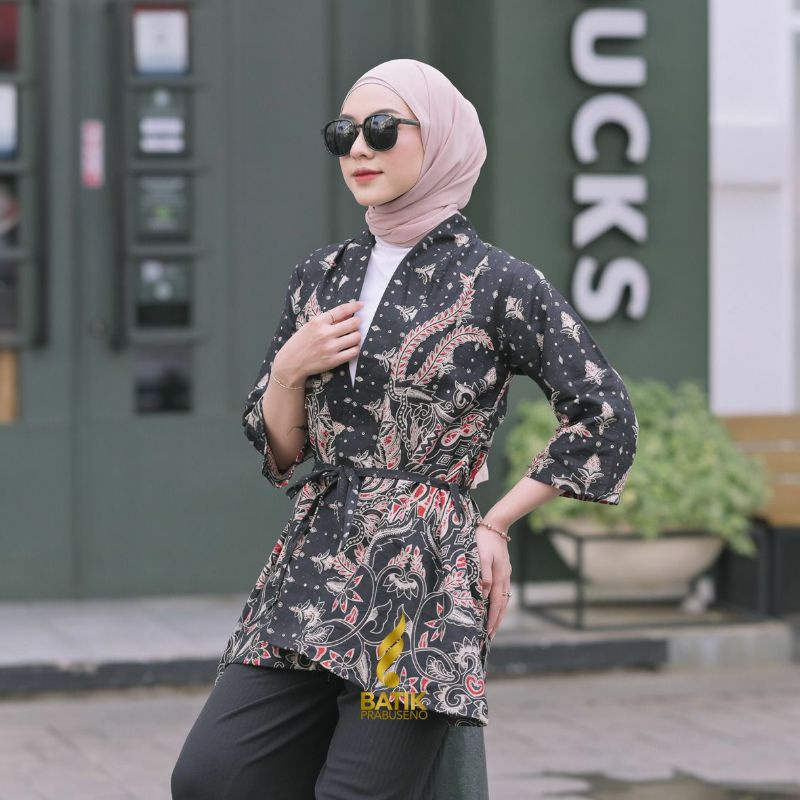 OUTER RINA BATIK WANITA PRABUSENO LENGAN PANJANG ATASAN BAJU CEWEK MODERN TRENDY UNTUK KANTOR KERJA