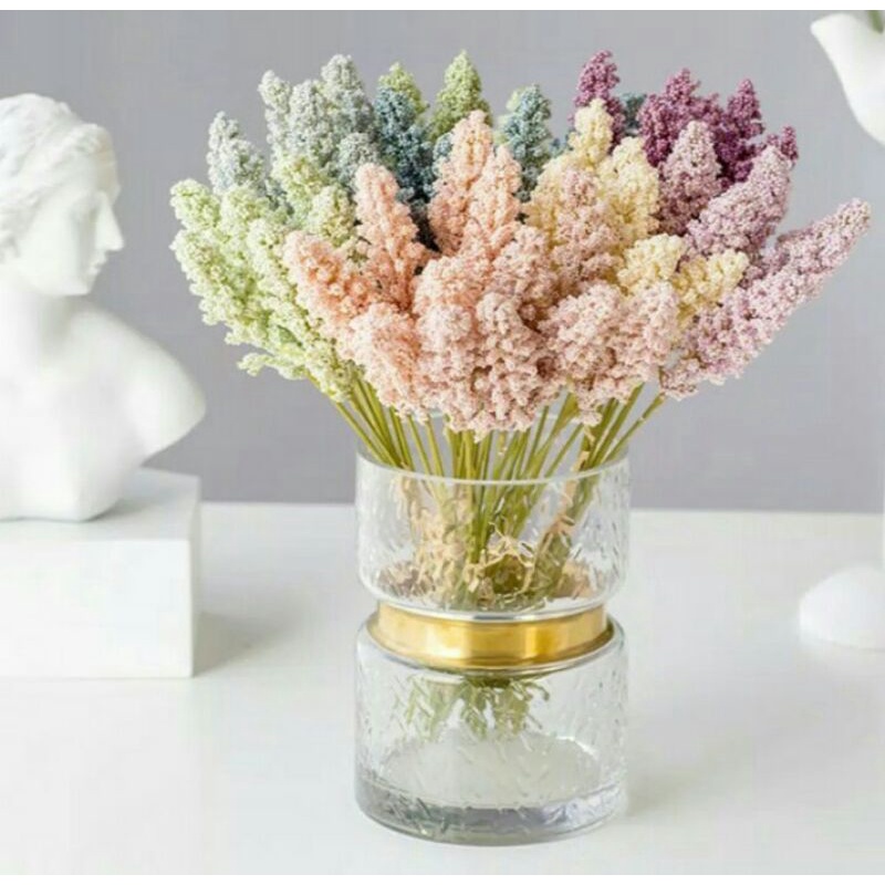 Tanaman artificial bunga plastik skimmia bunga lavender tangkai bunga palsu