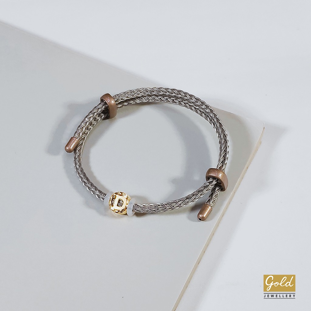 Gelang tali emas kuning 700 16k charm inisial alphabet huruf D blt