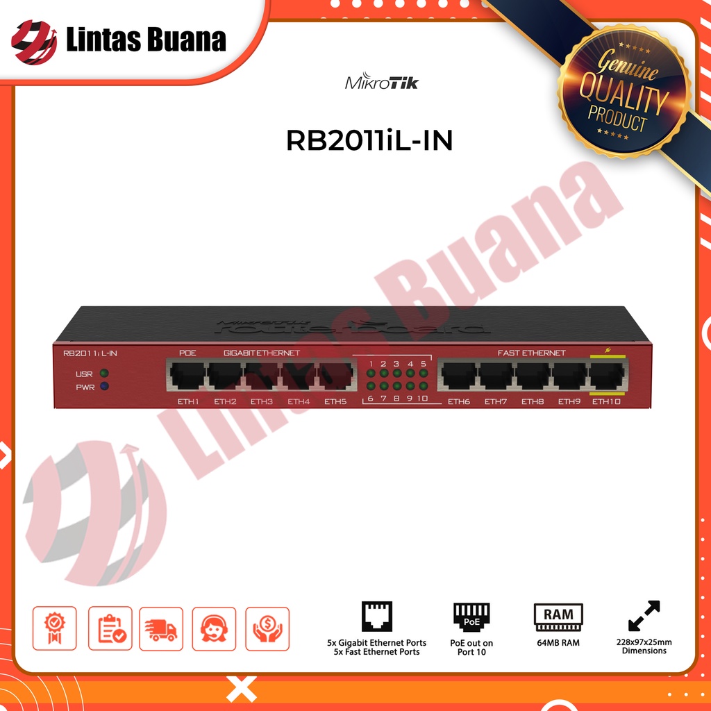 Mikrotik RB2011IL-IN Router 5x LAN, 5X Gbit LAN, L4, dekstop case RB2011iL IN RB 2011iL IN