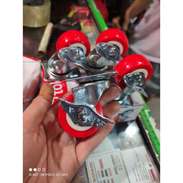 roda merah 2inch kunci /rem 1set (isi 4pc) TOKIO roda gepeng