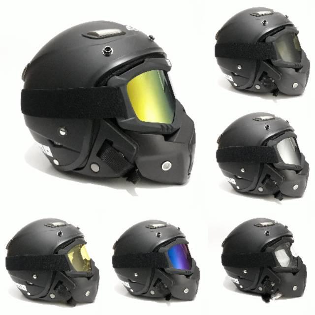 Helm Bogo Momo Jpn Black Dof Dengan Goggle mask