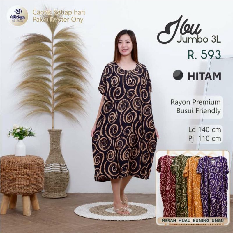 DASTER ONY MODEL IBU SUPER JUMBO 3L BAHAN RAYON PREMIUM/BUSUI/DASTER BATIK IBU KEKINIAN/HARGA MURAH/LD 140 CM /LENGAN PENDEK-R 593