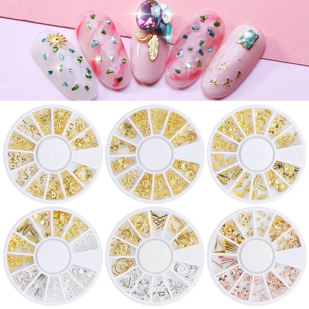 Solighter Nails Art Studs Aksesoris Hollow Rivet Emas Perak