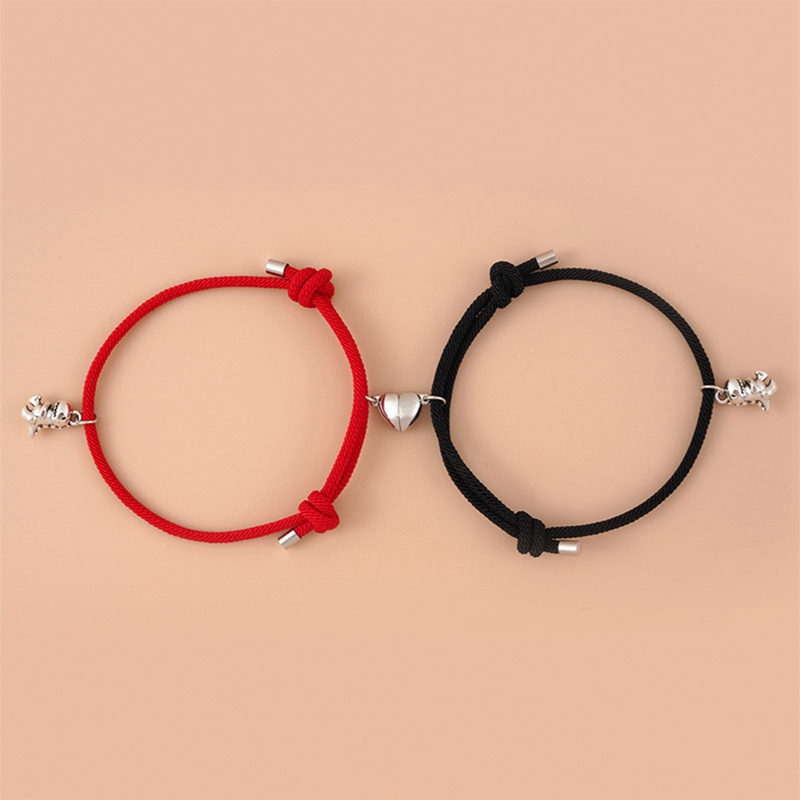 Fancyqube 2pcs Gelang Tali Kepang Dengan Liontin Dinosaurus Butterfly Heart Bahan Stainless Steel Magnetik Untuk Pasangan