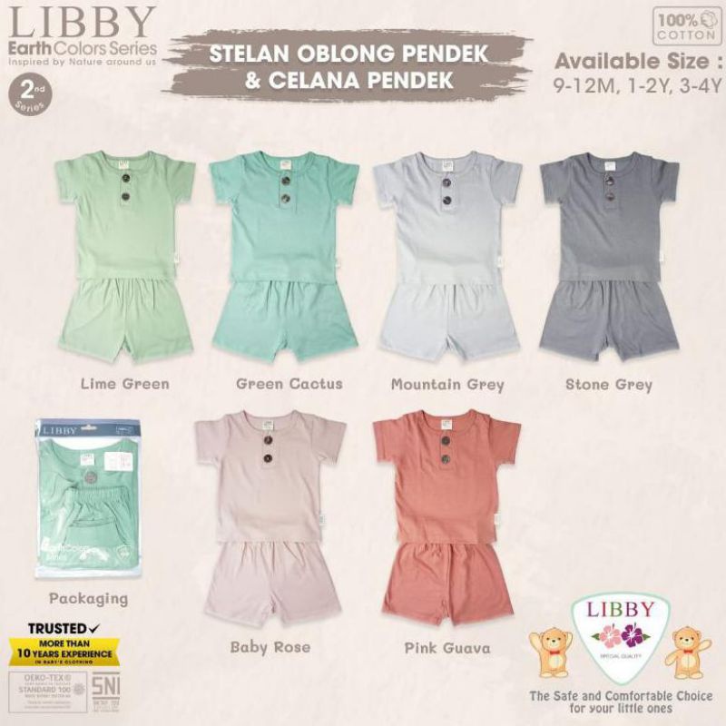 LIBBY INDONESIA Stelan Baju Oblong Lengan Pendek Celana Pendek Kancing Depan Fave Set | Motif Earth Fave Set | Unisex ( Cewek &amp; Cowok ) Untuk Bayi &amp; Anak ( 1 Stel )