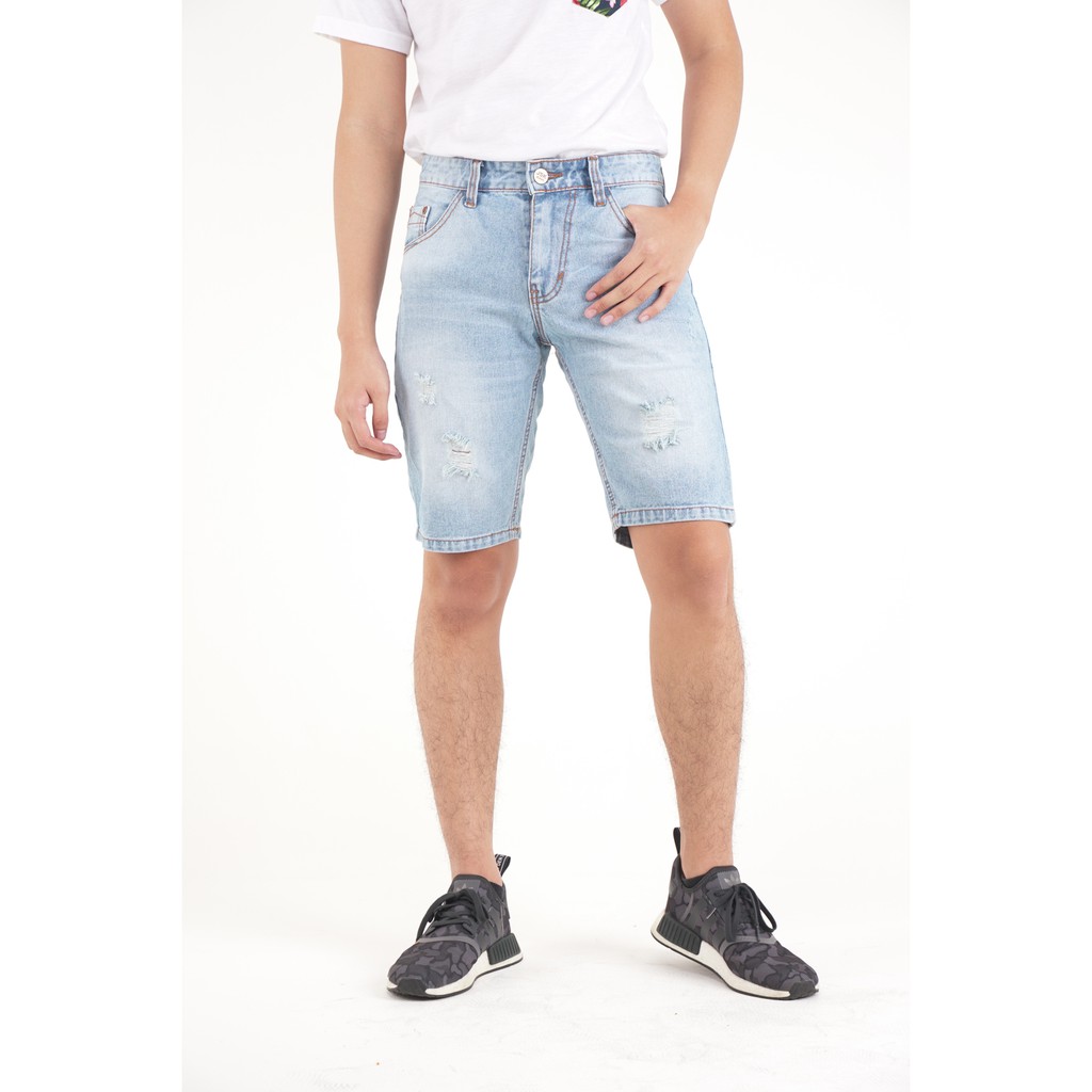 Celana Pria Pendek Short Jeans 3/4 Jeans Non Stretch - Biru Muda