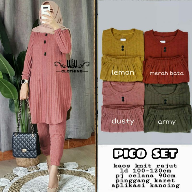 setelan wanita kaos knit rajut pico set by w&w