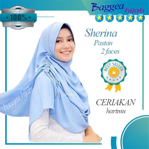 Jilbab Hijab Instan Rempel Terbaru Modis Sherina Pastan Simpel Modern Warna Biru Muda Style Casual