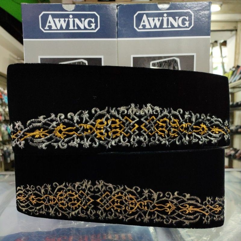 Peci Hitam 'AWING' AC motif bordir ZAVIER EMAS tinggi 9 dan tinggi 10