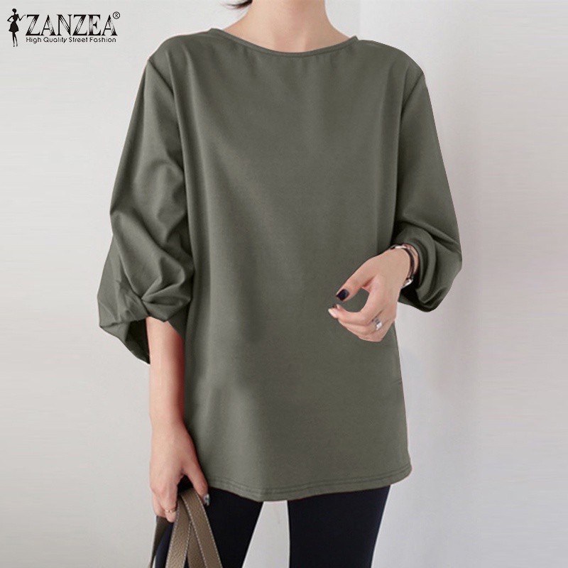 ZANZEA Women Casual Fashion Solid Color 3/4 Sleeve O Neck Baggy Blouse