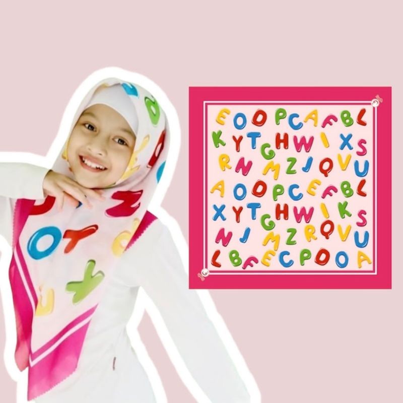 VOAL PRINTING ANAK KARAKTER ABCD / HIJAB ANAK PRINTING KARAKTER / JILBAB KARAKTER LUCU