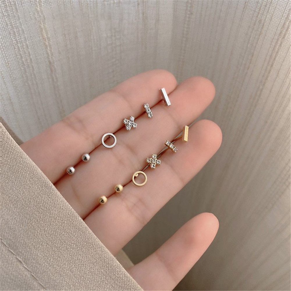 【COD Tangding】6PCS/Set Simple Piercing Earrings Set Cross Hoop Earrings Women Girl Tarnish Earstuds Jewelry