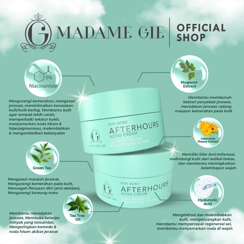 LIZBEAUTY - Madame Gie Skin Acno Afterhours Cream 5% Niacinamide - Skincare