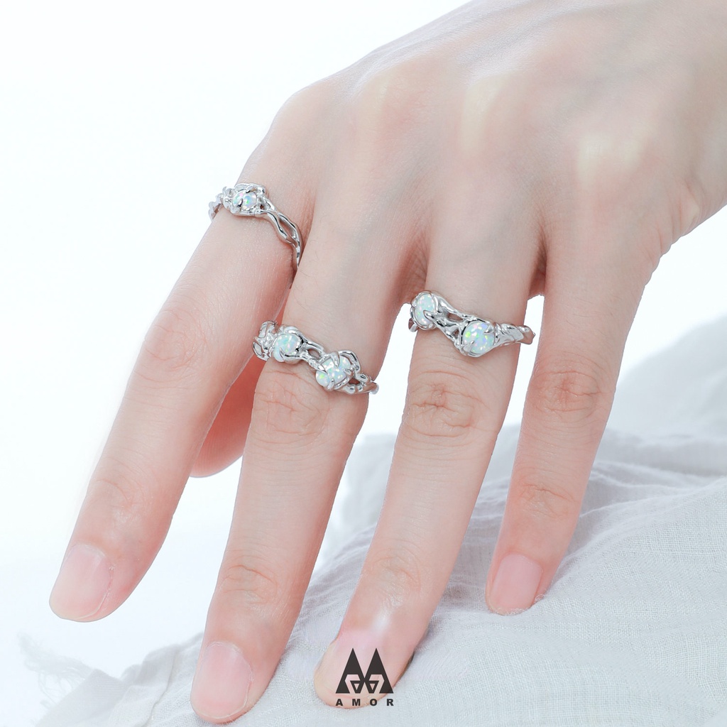 Set Cincin Batu opal Model Terbuka Dapat Disesuaikan Gaya Korea Untuk unisex