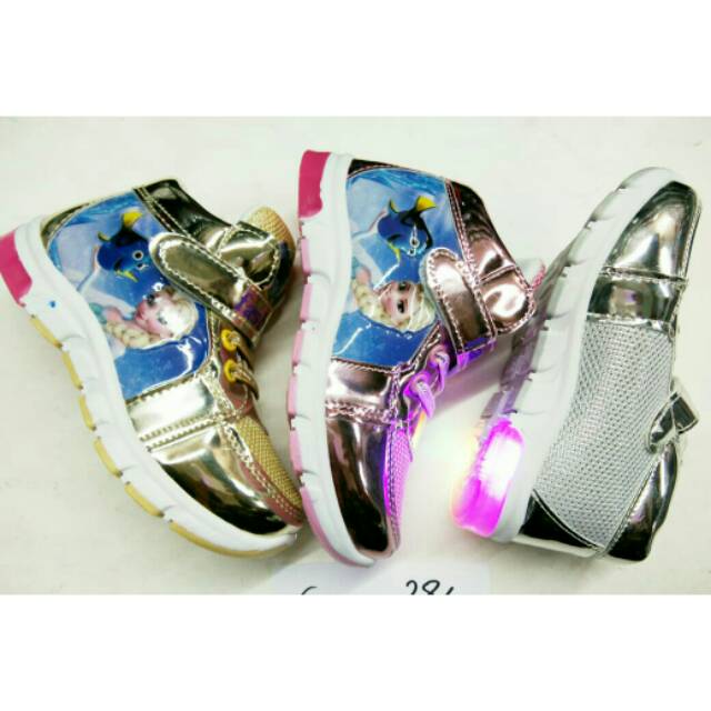 🔥 sepatu anak elsa frozen perempuan cewek cewe wanita lampu led nyala import