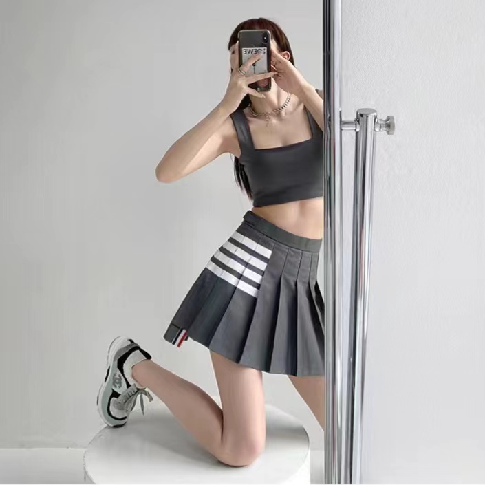 Women Mini Skirt Pleated Striped Rok Pendek Lipit Wanita 2105 (S-XL)