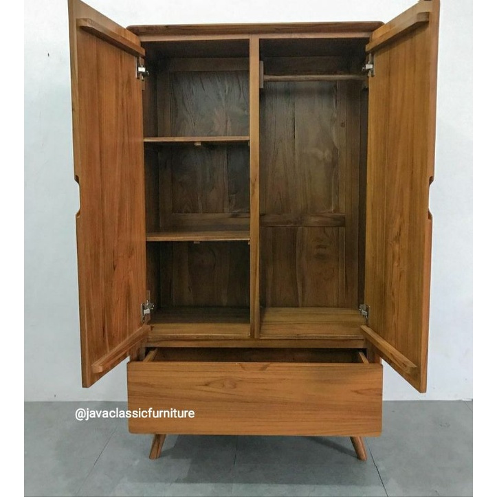 ALMARI KECIL ANAK MINIMALIS BUFET RETRO DRAWER PINTU 2 LEMARI CABINET LACI KAYU JATI FINISHING NATURAL-2