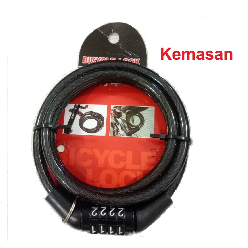 Gembok Kunci Pengaman Sepeda Motor Helm Pager Kombinasi Kode Angka 4 5 Digit Kabel Baja Free Holder