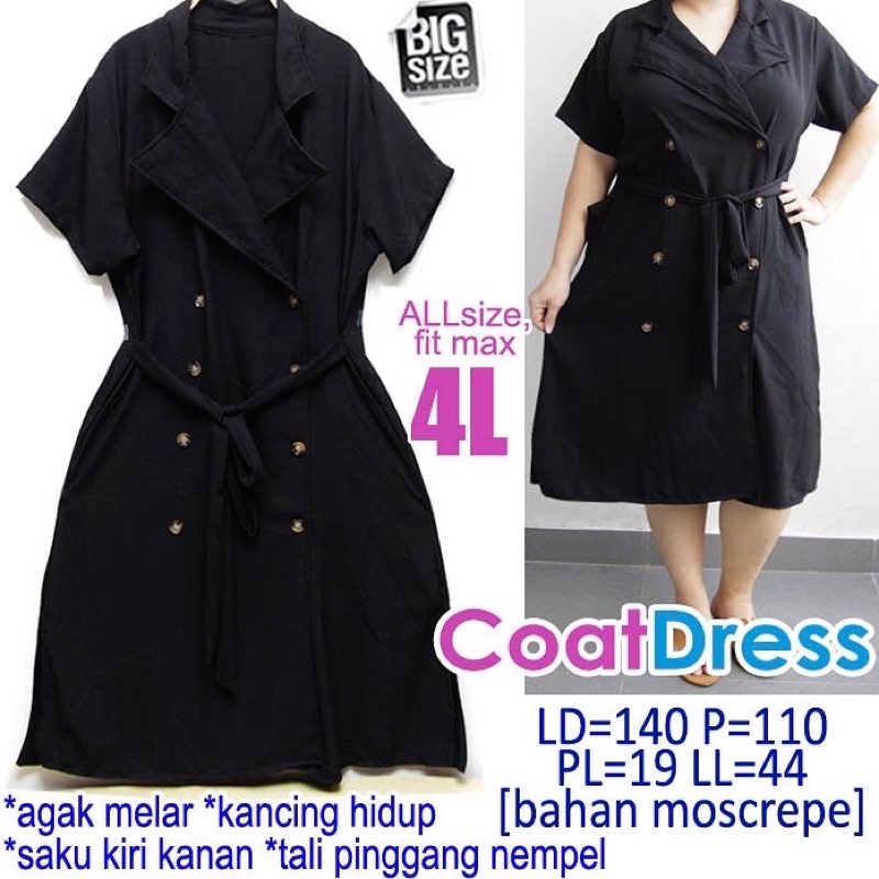 Coat Dress 4L Baju Terusan Wanita Jumbo