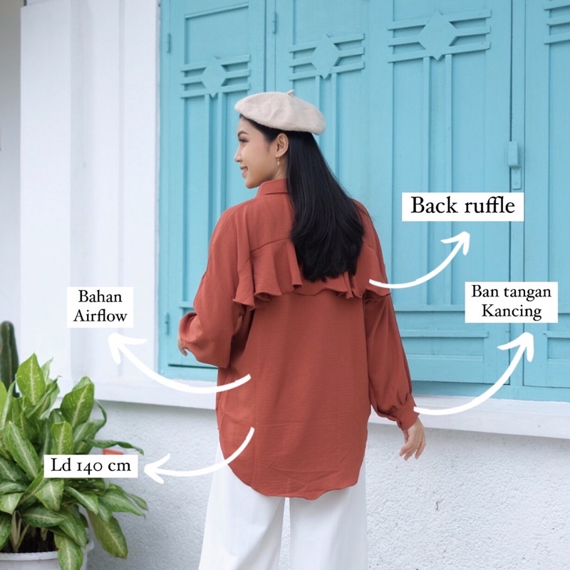 CARISSA RUFFLE / BLOUSE RUFFLE BACK / RUFFLE BACK BLOUSE / KEMEJA REMPEL OVERSIZE / BLOUSE AIRFLOW