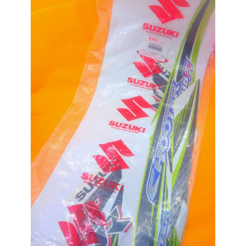 stiker striping list body Suzuki Shooter SR CW putih hijau original SGP