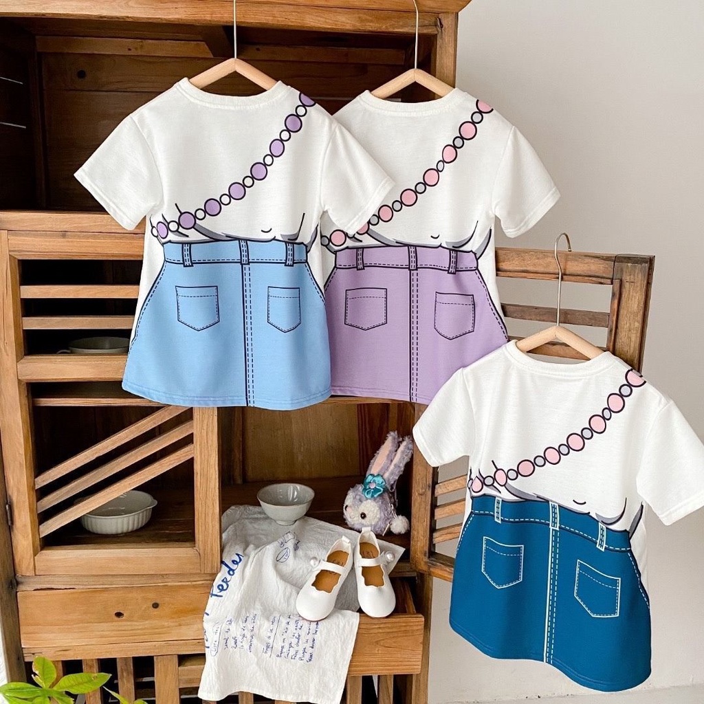 [PRINCESS KESLI] 1-9tahun Gaun anak perempuan baru/versi Korea kartun rok denim dua potong palsu/rok kasual bayi perempuan/Dress baju anak cewek/baju anak perempuan 1tahun 2tahun 3tahun kado ulang tahun anak perempuan