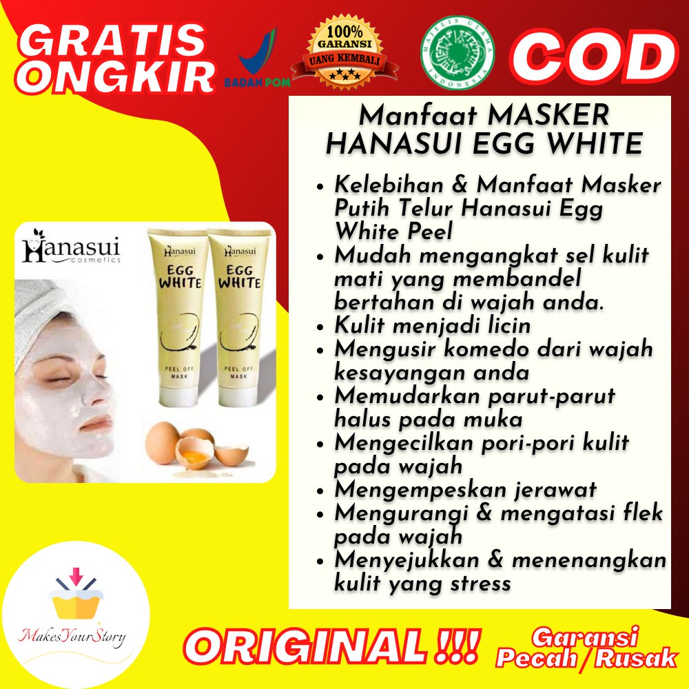 MASKER TELUR HANASUI EGG WHITE PEEL PENGHILANG BEKAS JERAWAT KOMEDO SEL KULIT MATI FLEK HITAM WAJAH