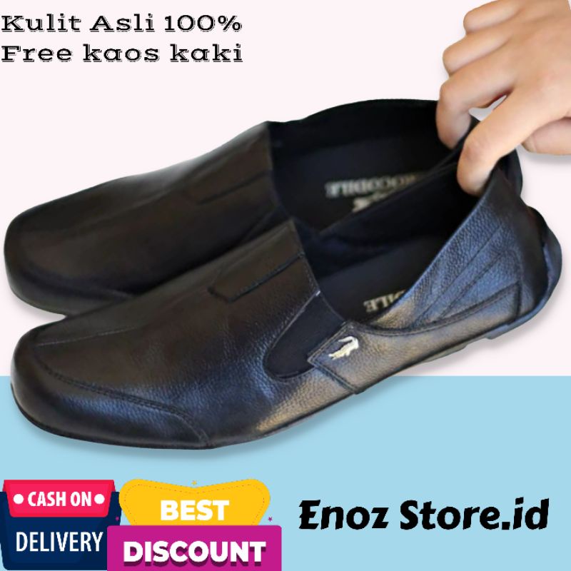 Slop Kasual Pria Kulit Asli Formal Kerja Slip On Cowo/Cowok Keren Trendy Bagus Nyaman I Sepatu Sandal Laki Kulit Asli ENOZ RANZ