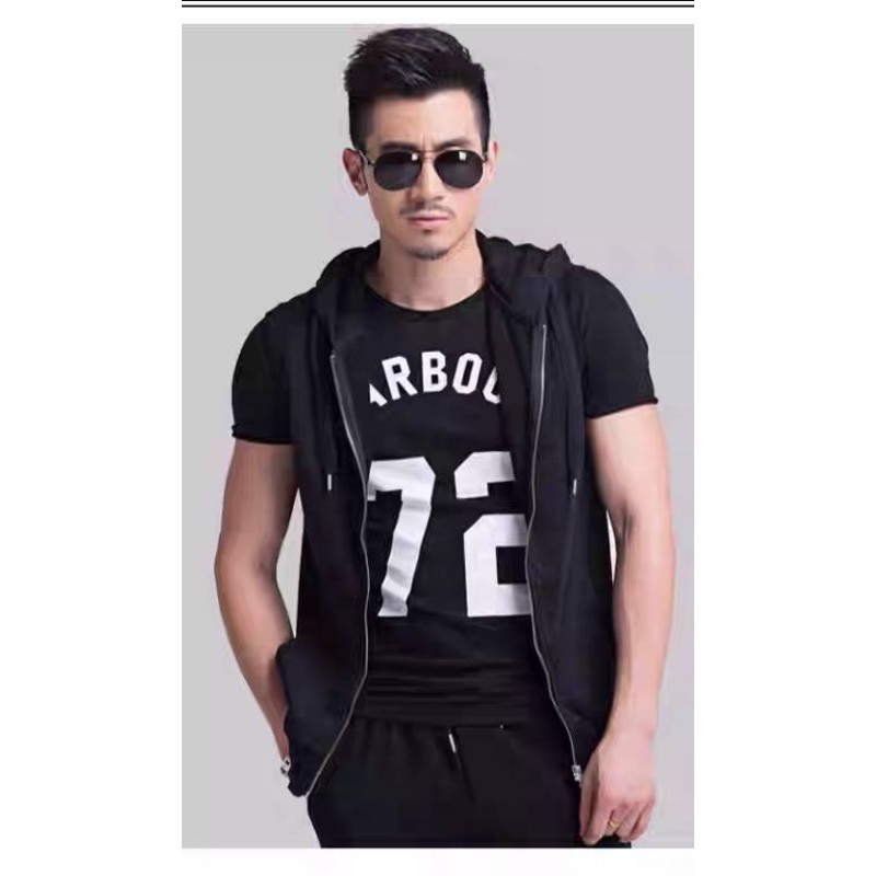 Rompi hoodie pria singlet gym zipper polos