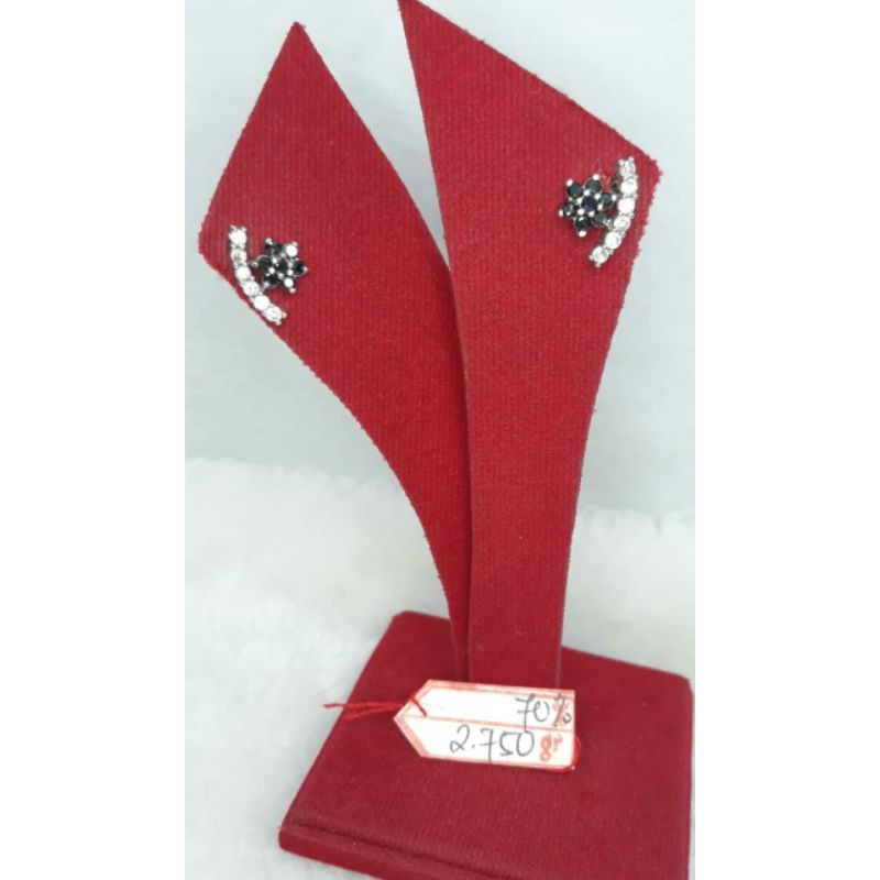 GW173L373L giwang emas model bunga permata hitam putih emas putih asli berat 2.750 kadar 70% 16k