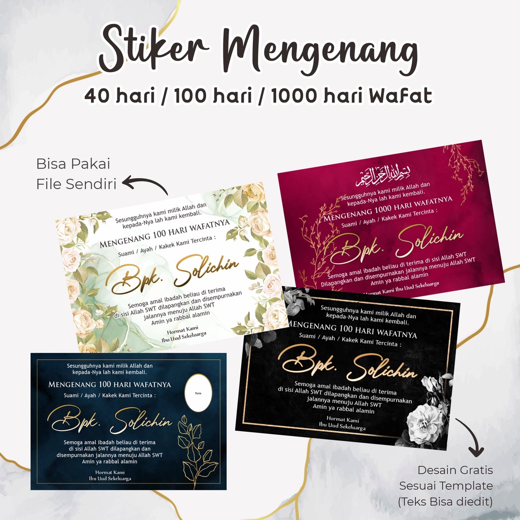 STIKER 40 HARI / STIKER 100 HARI / STIKER WAFAT / STIKER MENGENANG  / STIKER HAUL / STIKER IN MEMORI