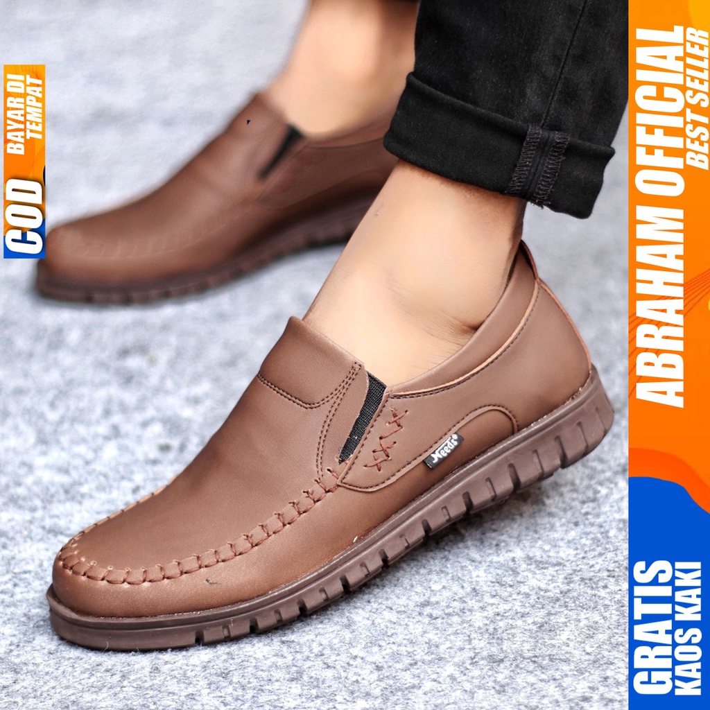 Sepatu Kasual Pria Casual Formal Slip On Kulit Pu Kerja Hitam Coklat BLENO ABRAHAM