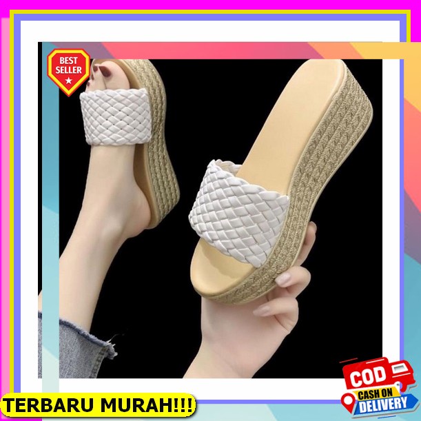Sandal Wanita Wedges Premium Murah Kekinian Style Trendy Wejes Cewek Perempuan Karet Korea Branded O