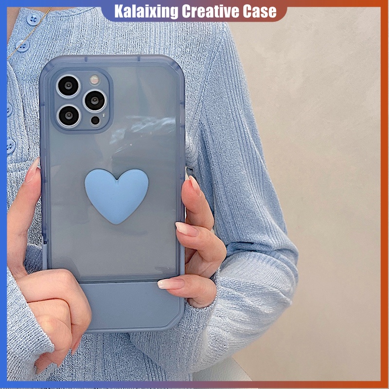 Case Transparan Motif Hati Dengan Holder Untuk iPhone 13 ProMax X XS XR 11 Pro Max 12 12Pro 12ProMax