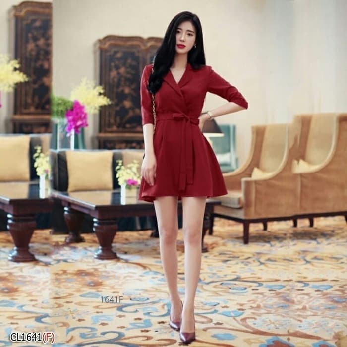 DRESS SEXY WANITA KOREA MINI CASUAL POLOS / DRESS KASUAL CEWEK KEKINIAN  ANALYN DRESS MARON [D 36SPG