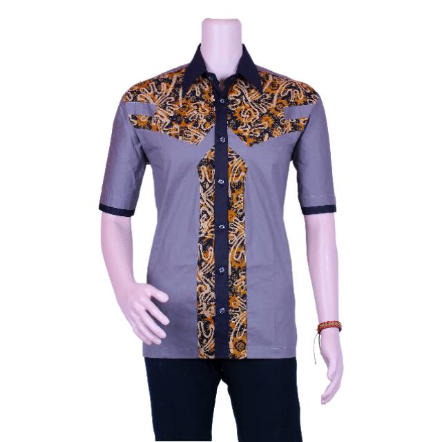 kemeja polos kombinasi batik cap