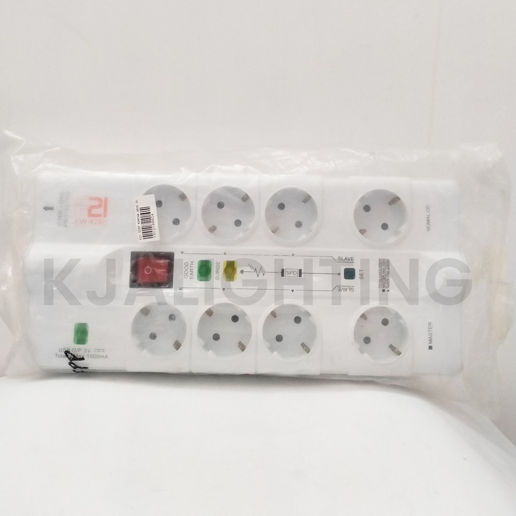 STOP KONTAK 8 LUBANG + KABEL 1M +MULTI FW4288 ADA FITUR GROUNDING