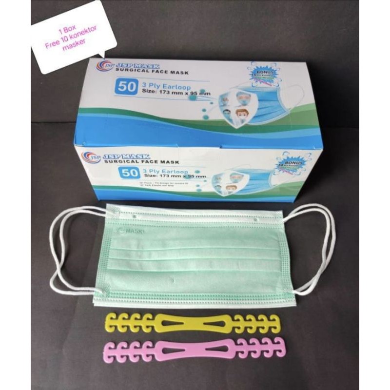 Masker medis JSP hijau  3ply 50pcs free konektor