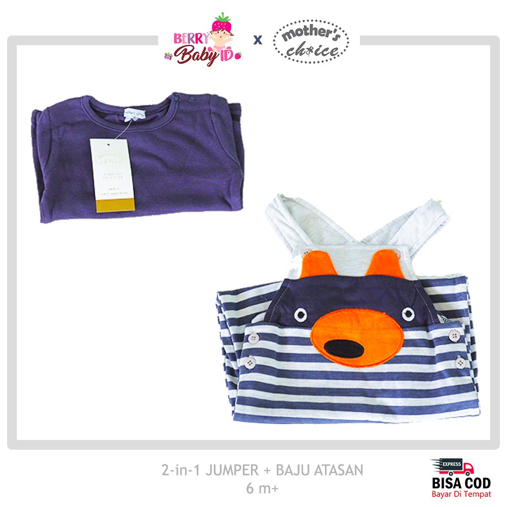 Mother's Choice 2-in1 Baju &amp; Overall Bayi Premium Katun SNI MCH009 Berry Mart