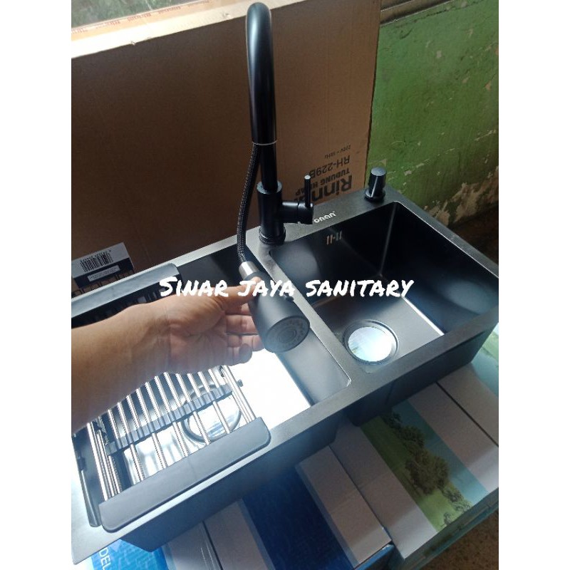 Paket kitchen sink ONAN 8245 black &quot;ORIGINAL&quot; / Paket sink 8245 hitam kran tarik