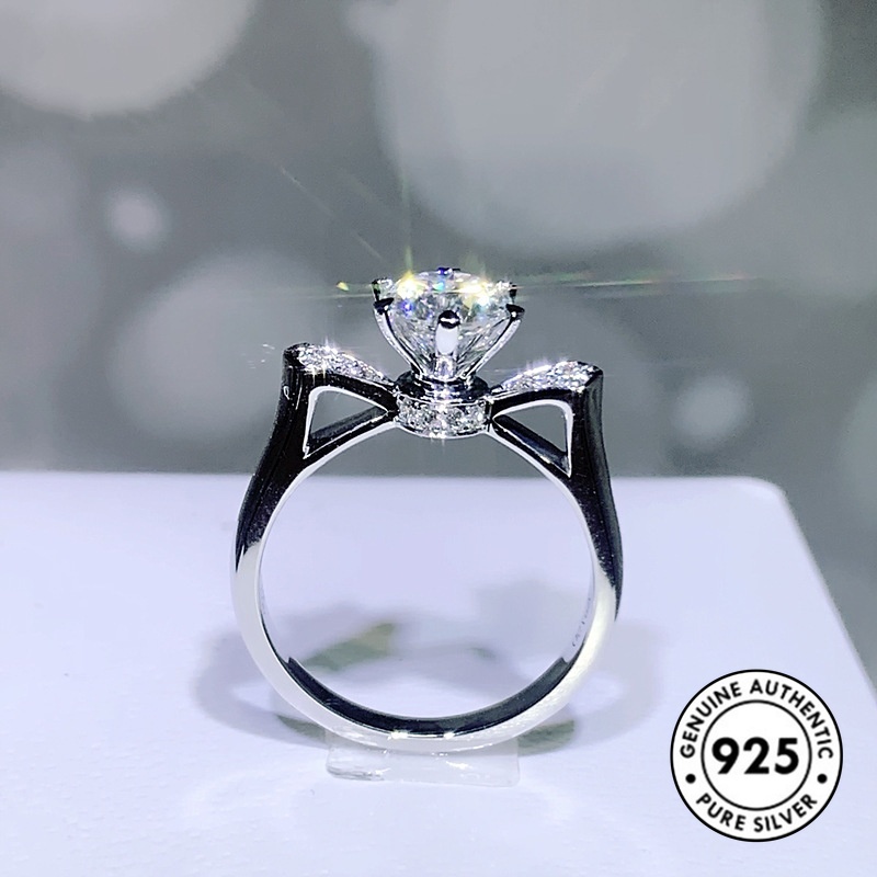 Cincin Bentuk Mahkota Aksen Berlian Bahan S925 Silver