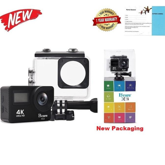 PROMO BCARE BCAM X-3 ACTION CAMERA WIFI 16 MP SONYSENSOR 4K DUALSCREEN BLACK TERLARIS