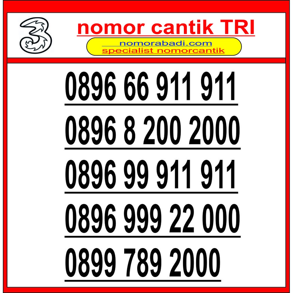 nomor cantik tri tahun h1650