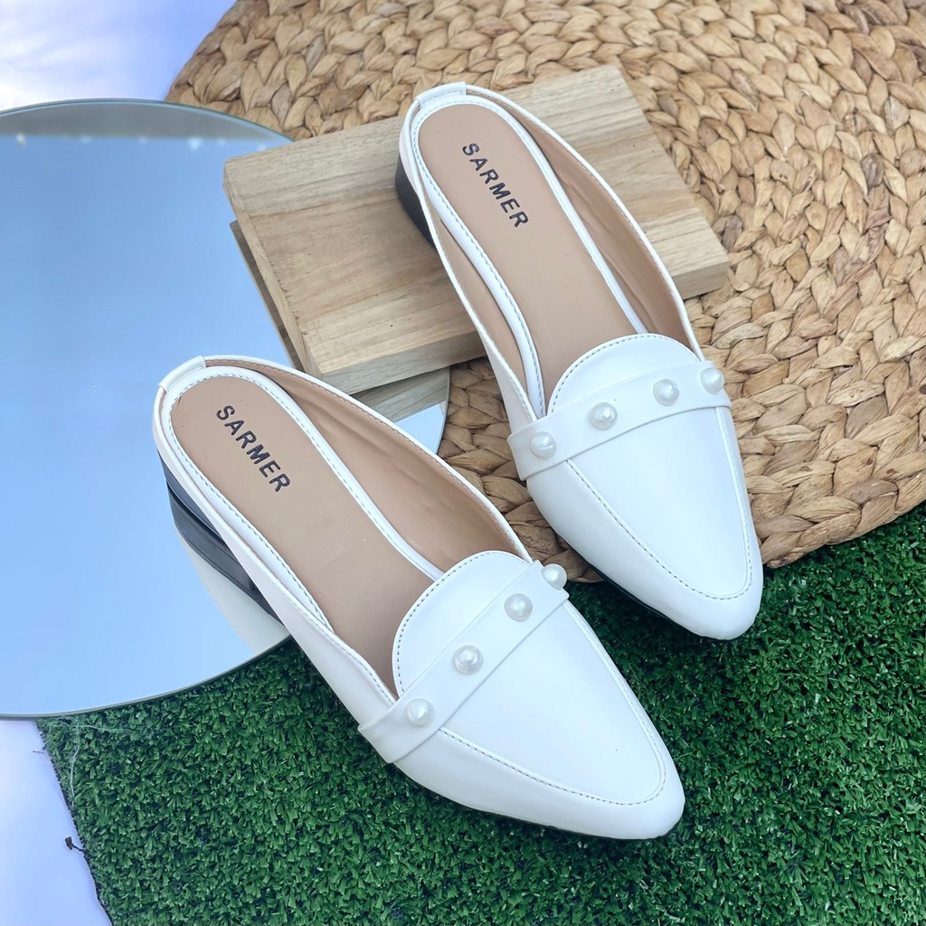 Bjs0488 Black Khaki White Sepatu Heels Wanita Elegan  5Cm Sepatu Pesta Wanita High Heels Sepat Sarme