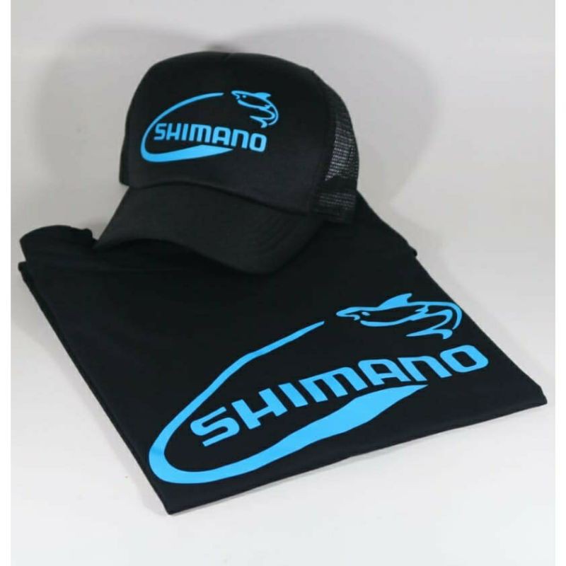 Kaos mancing SHIMANO / TOPI / sablon biru / baju mancing mania pria wanita terlaris / hobi mahal