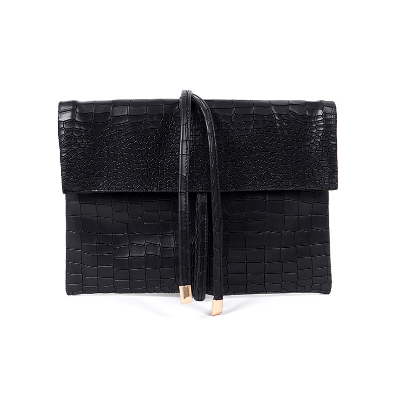 Dompet Motte Skin Snake Zipper Black Croco Clutch Beauty 